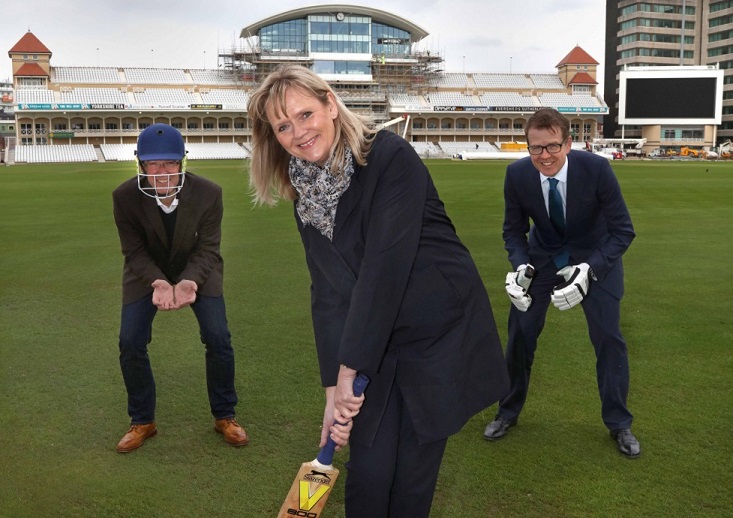 At Trent Bridge to launch ProCon Nottinghamshire are Fergus Lowe from the architect Maber, Lorraine Baggs from Invest in Nottingham and Will Cursham from the law firm Gateley Plc